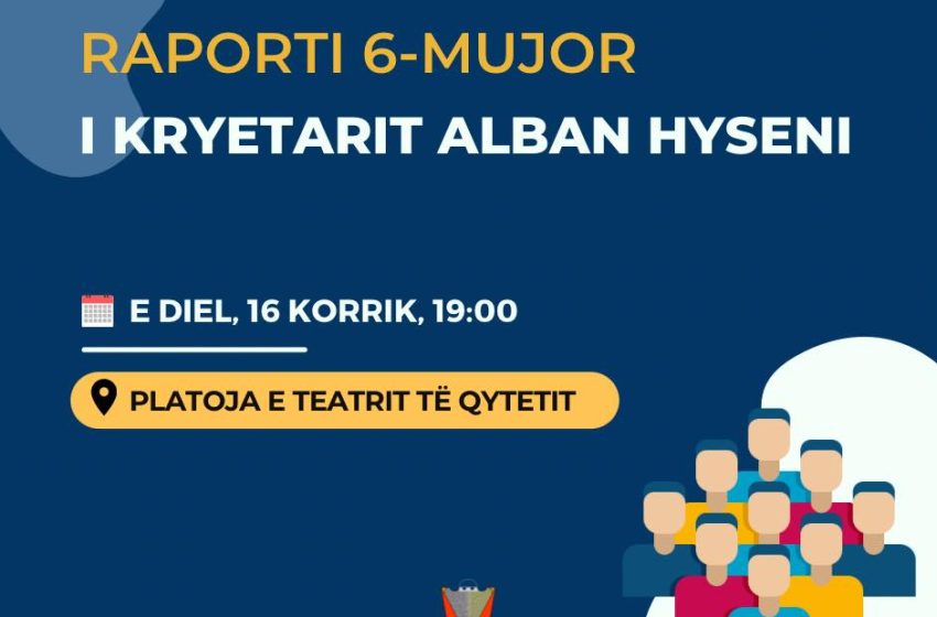  Gjilan: Kryetari Alban Hyseni – Prezantimi i punës 6 -mujore e diskutim me qytetarët të dielën me 16 korrik, para Teatrit të Qytetit.