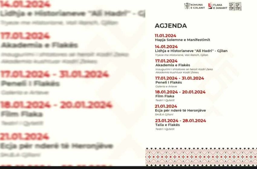  Kalendari i aktiviteteve të manifestimit kulturor mbarëkombëtar “Flaka e Janarit 2024”