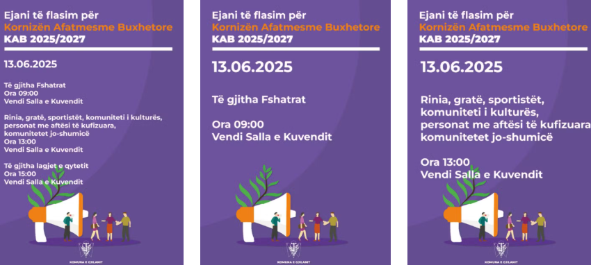 Drejtoria për Buxhet dhe Financa dhe Kuvendi Komunal, do të organizojnë dëgjimet buxhetore për Kornizën Afatmesme Buxhetore KAB 2025-2027