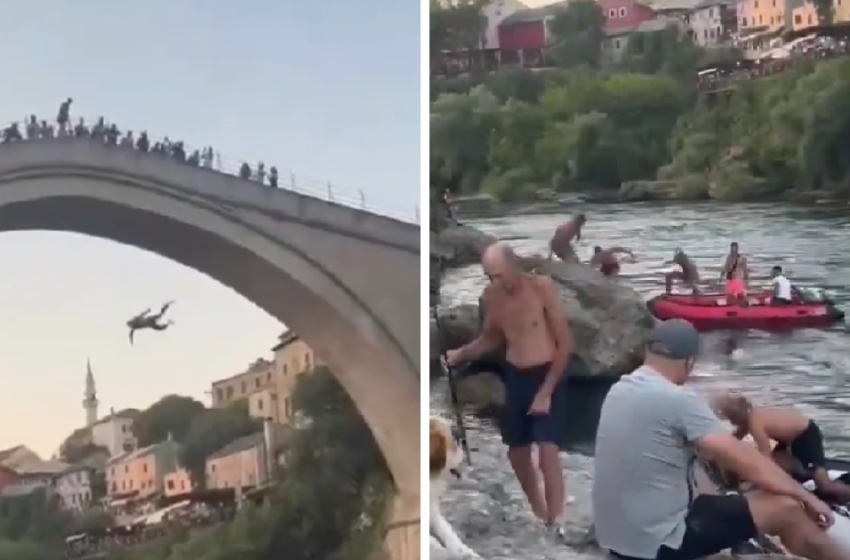 Turisti bëri një kërcim të rrezikshëm nga Ura e Vjetër – banorët e Mostarit e sulmuojnë fizikisht