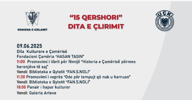 Komuna e Gjilanit – DKRS-së, Prezanton: Kalendari i Aktiviteteve për shënimin e Ditës së Clirimit të Gjilanit – 09 deri 15 qershor 2925