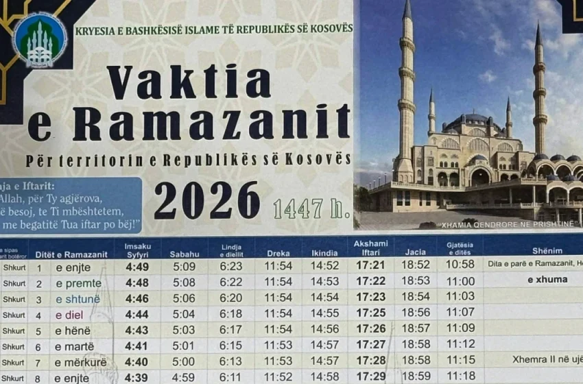  Bashkësia Islame e Kosovës publikon vaktinë e Ramazanit në shqip, boshnjakisht, turqisht